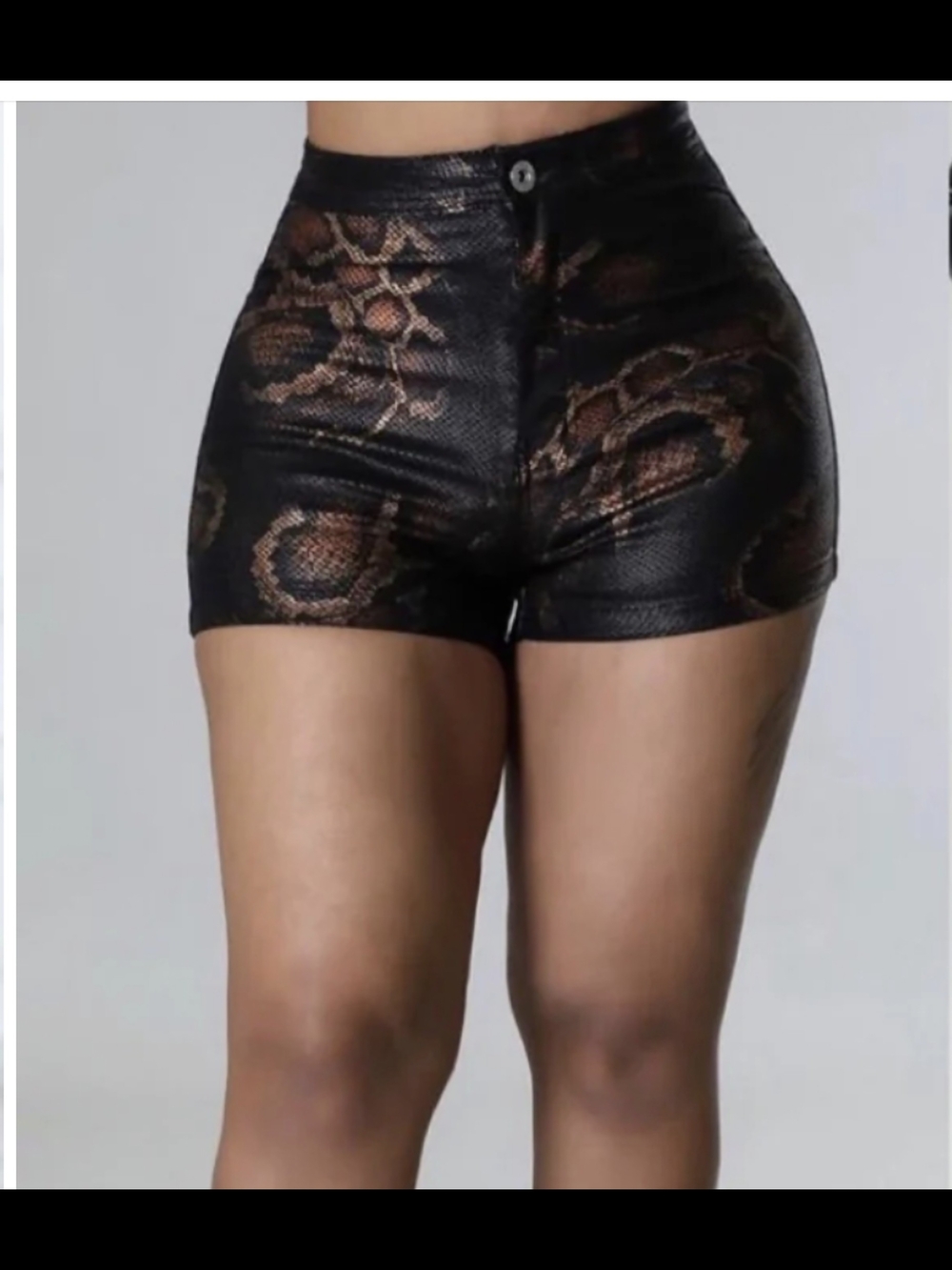 JC & JQ. High-Waist Black Snake-Print Stretch Shorts